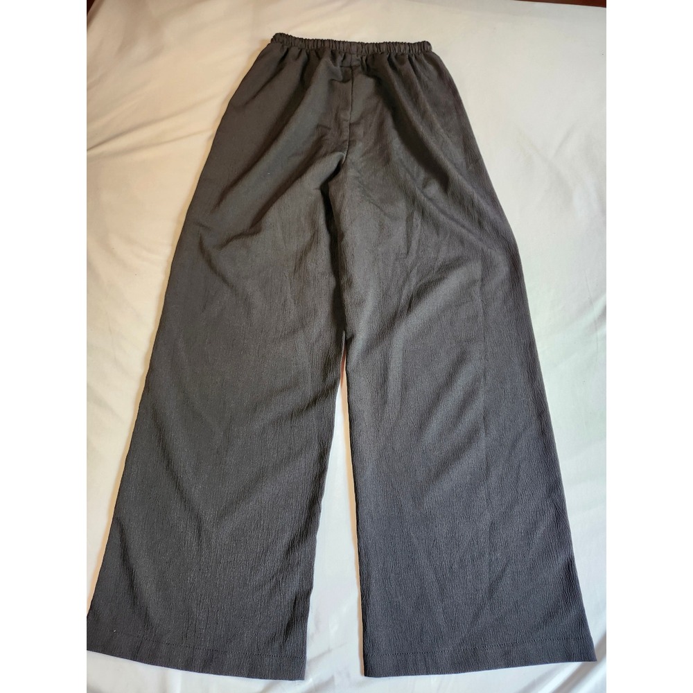 SHEIN Petite XS Wide Leg Textured Crepe Lounge Pants Charcoal Grey Junior Size - Picture 7 of 7